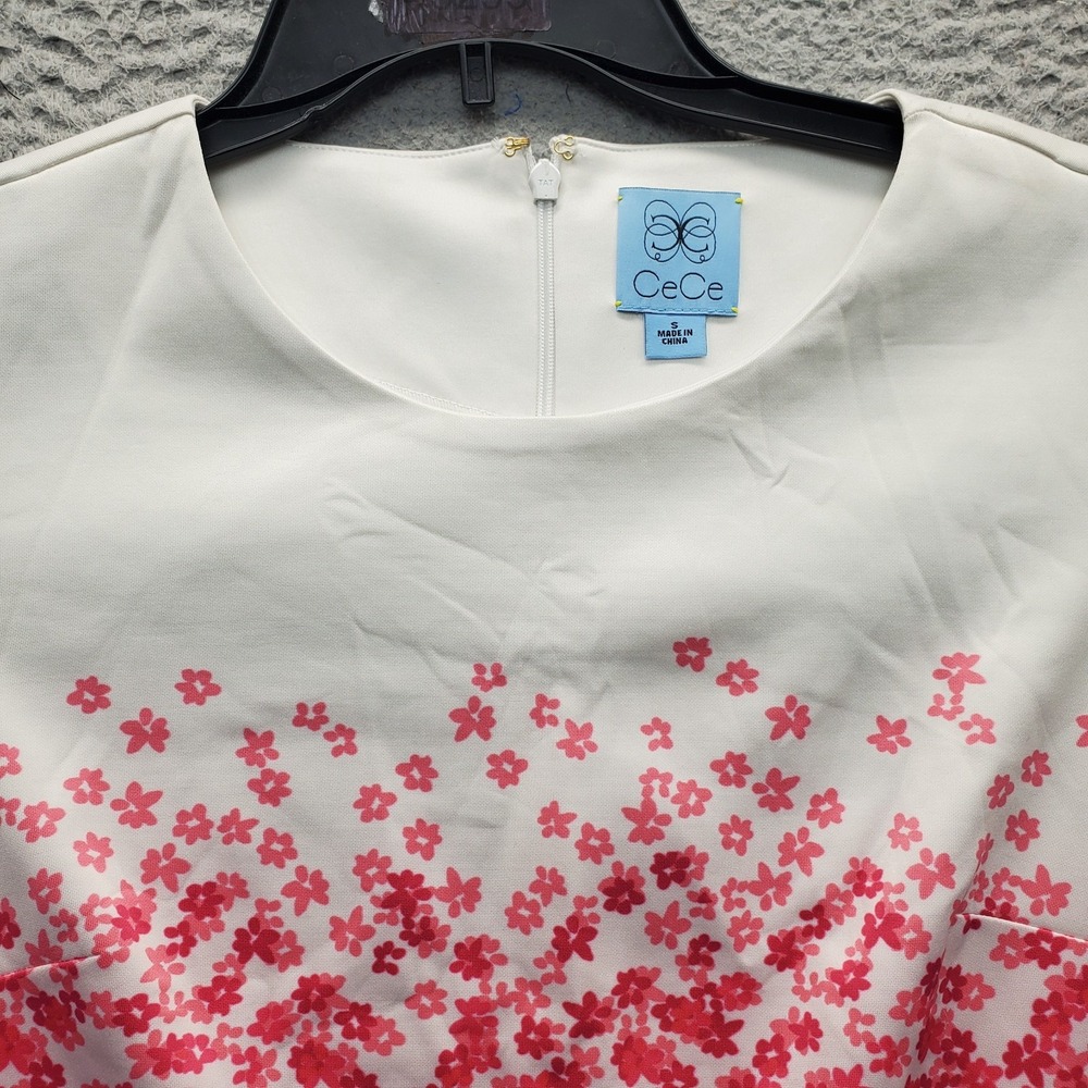 CeCe Shift Dress Womens S Multi Micro Floral Ombre Round Neck Stretch Back Zip - Picture 6 of 10